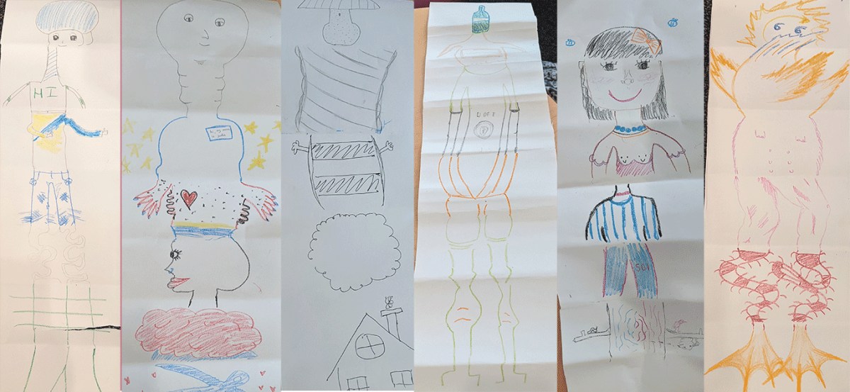 some photos of the exquisite corpse by our students on frst day of class F2022